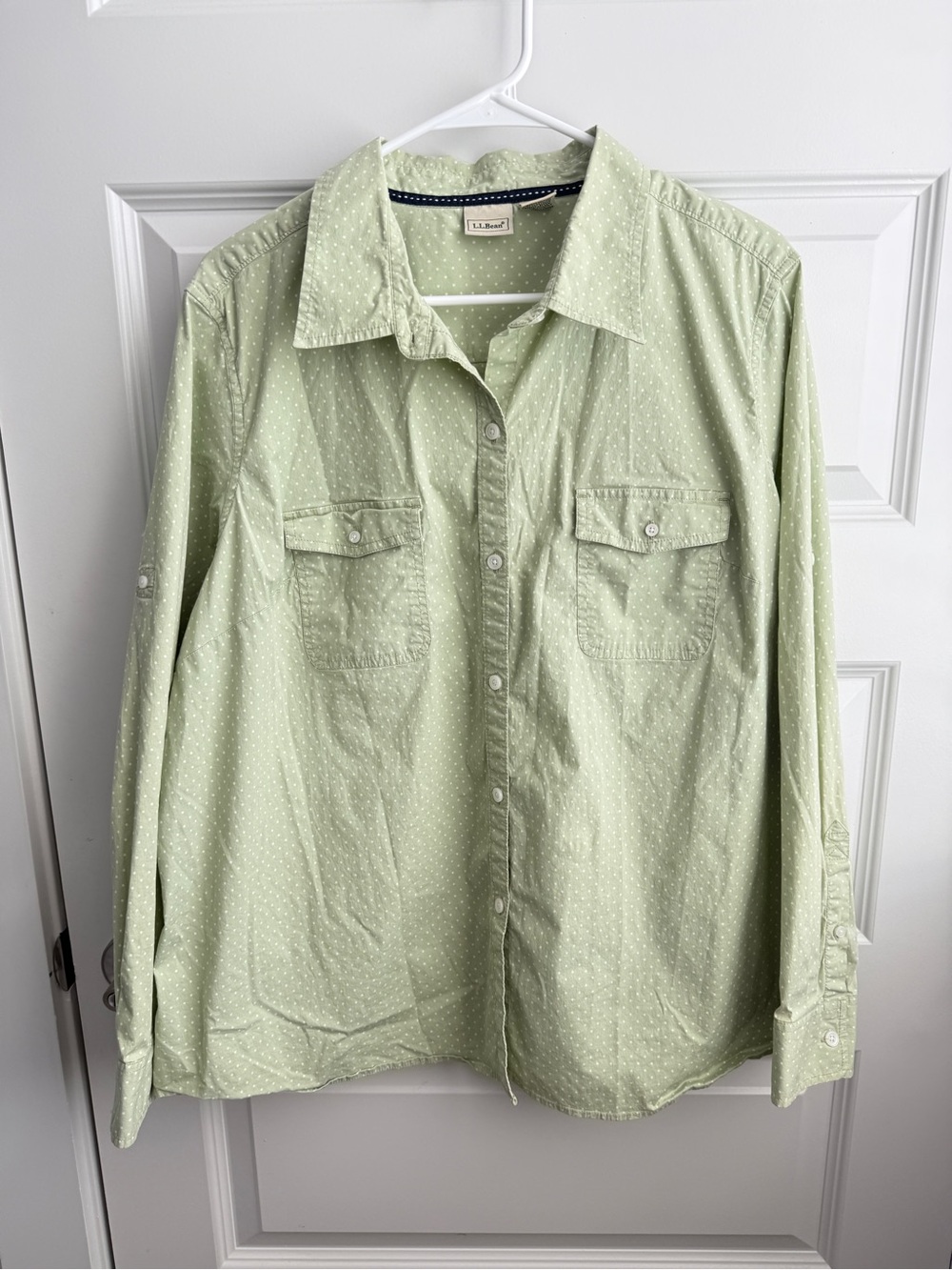 L.L.Bean Women’s 2X Green Polka Dot Button Up Shirt Cotton